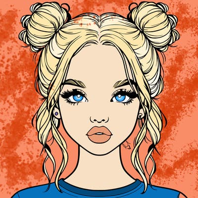 realistic girl with two buns in hair and lips