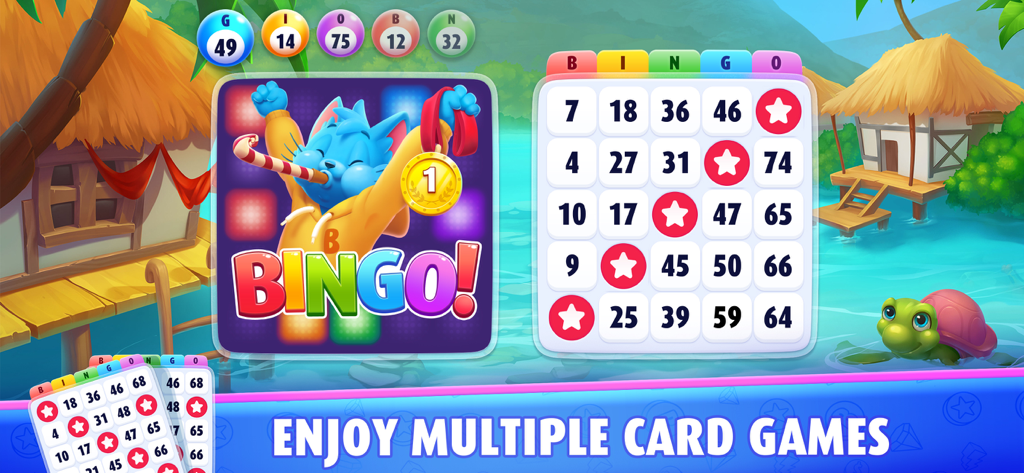 Bingo Blitz™ - BINGO Games - Bingo Blitz-Gameplay mit mehreren Bingo-Karten und einem tropischen Urlaubsthema
