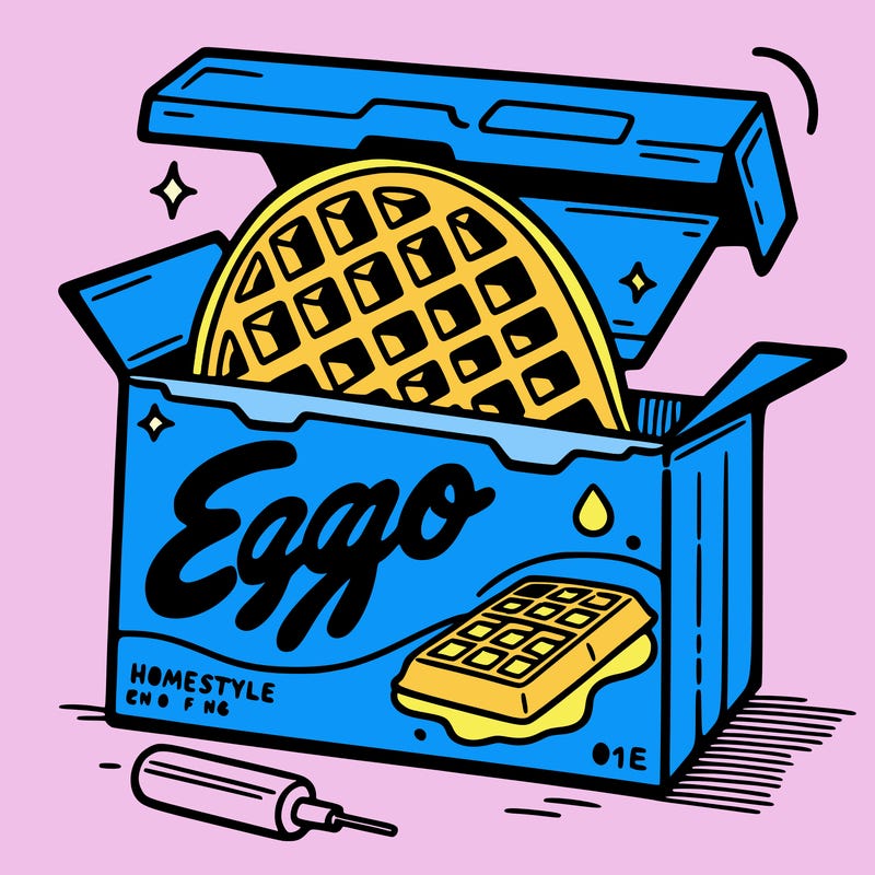 eggo waffle box homestyle with half a waffle sticking out of the box