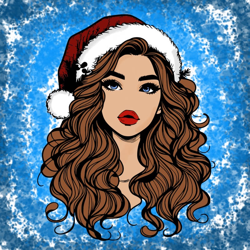realistic christmas girl with wavy hair and lips