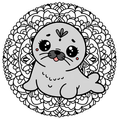 a cute baby seal mandala