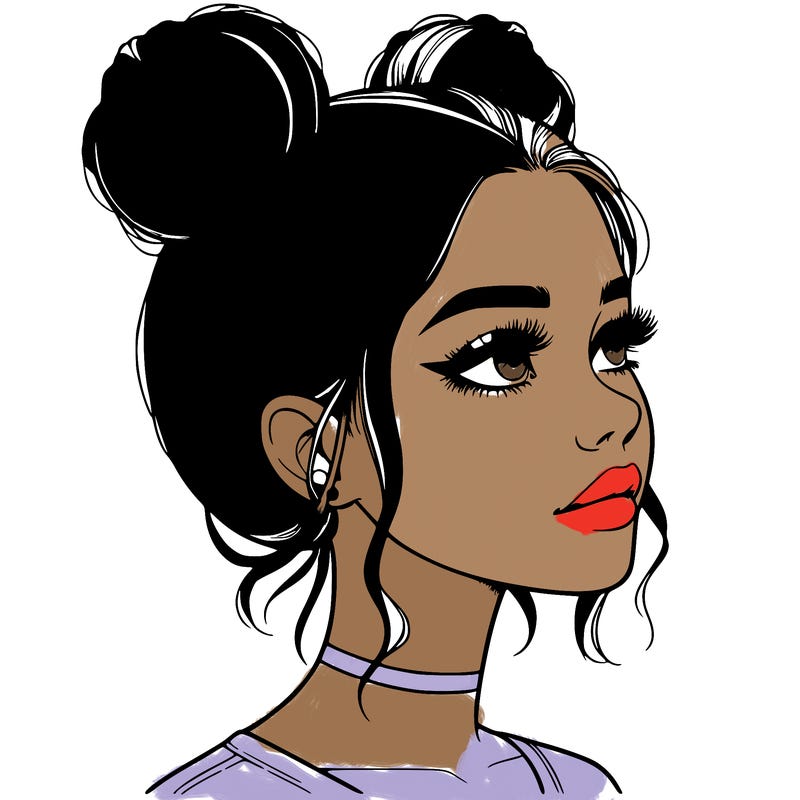 realistic girl with buns on the top of her head