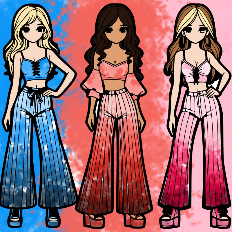 girls with flare pants and crop tops realistic