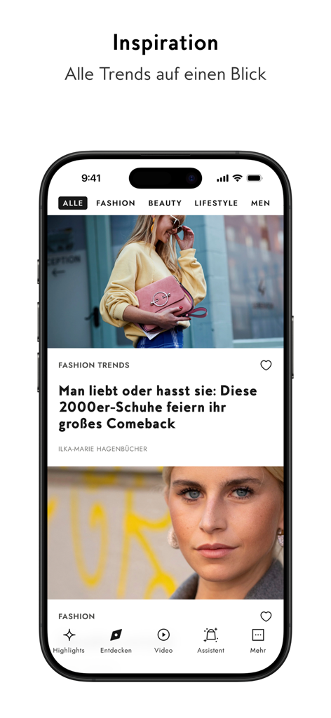 Pantalla de la aplicación InStyle mostrando un feed de las últimas tendencias de moda y estilo de vida