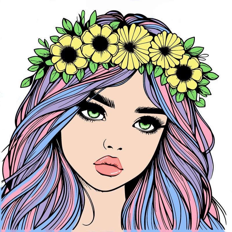 realistic girl with flowers crown