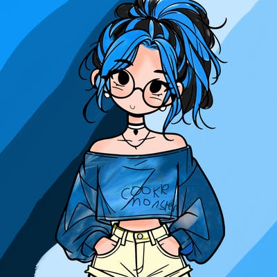 girl with a messy ponytail glasses a baggy crop top and jean shorts