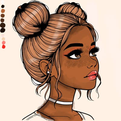 realistic girl with buns on the top of her head