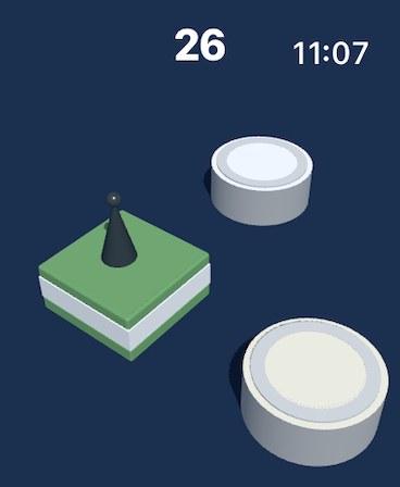 Gameplay screen of JumpJump watch game showing a character jumping between platforms