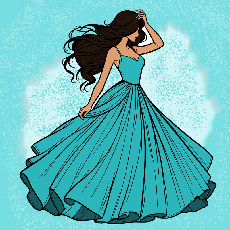 realistic woman with dress flowing in the wind