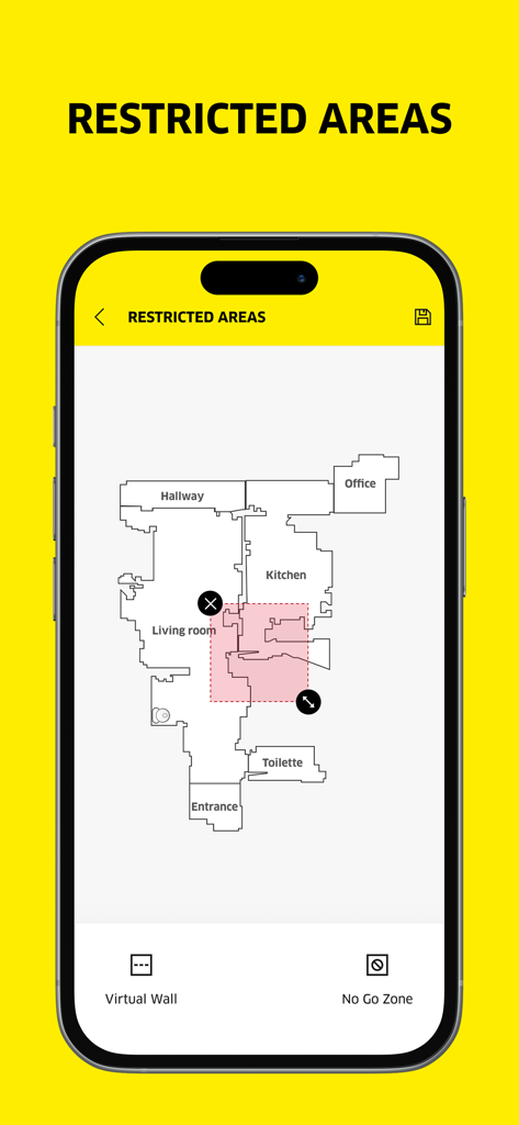Kärcher Indoor Robots - Floor plan mapping interface for setting restricted areas and no-go zones.