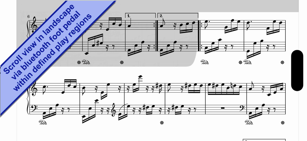 Sheet Show - Partituras mostradas en vista de desplazamiento horizontal dentro de la aplicación Sheet Show.