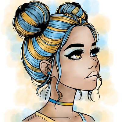 realistic girl with buns on the top of her head