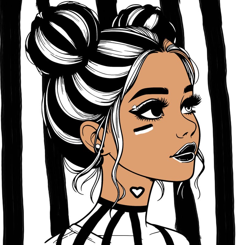 realistic girl with buns on the top of her head