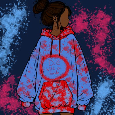 realistic girl with a oversized sweatshirt on and a bun