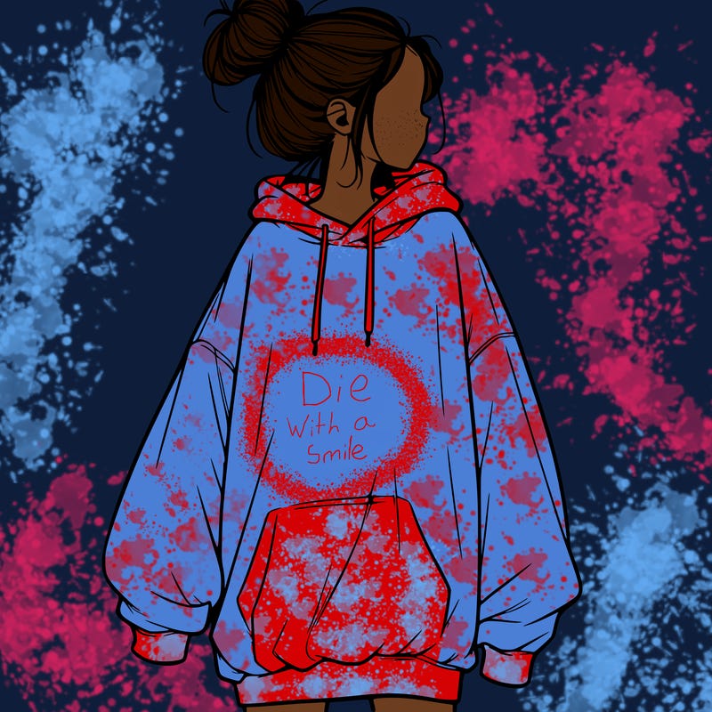realistic girl with a oversized sweatshirt on and a bun