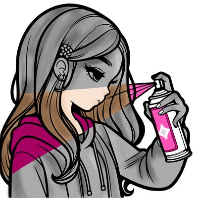 a realistic girl spray painting