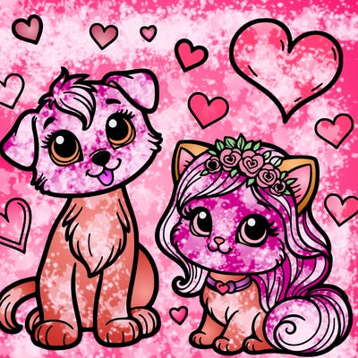 kitten, puppy, hearts, and beautiful