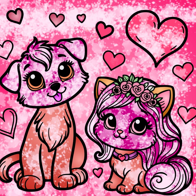 kitten, puppy, hearts, and beautiful