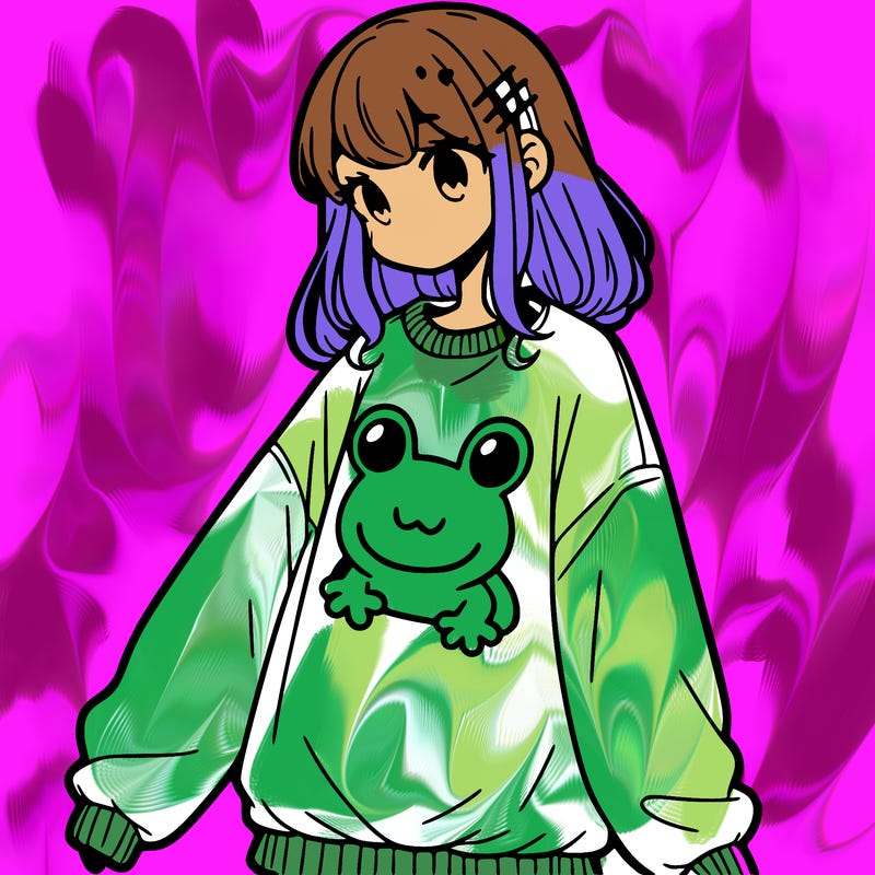 girl wearing frogging sweatshirt