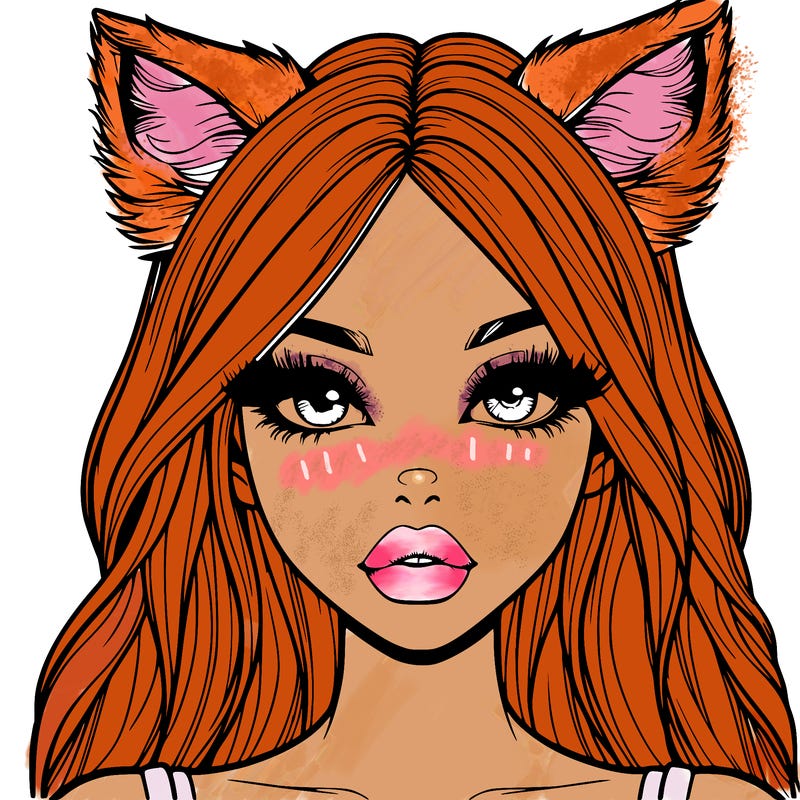 realistic girl with fox ears and realistic lips