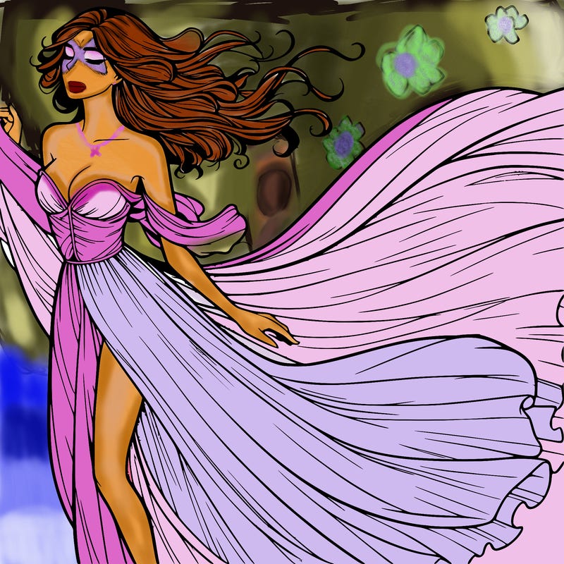 realistic woman in dress flowing the the wind