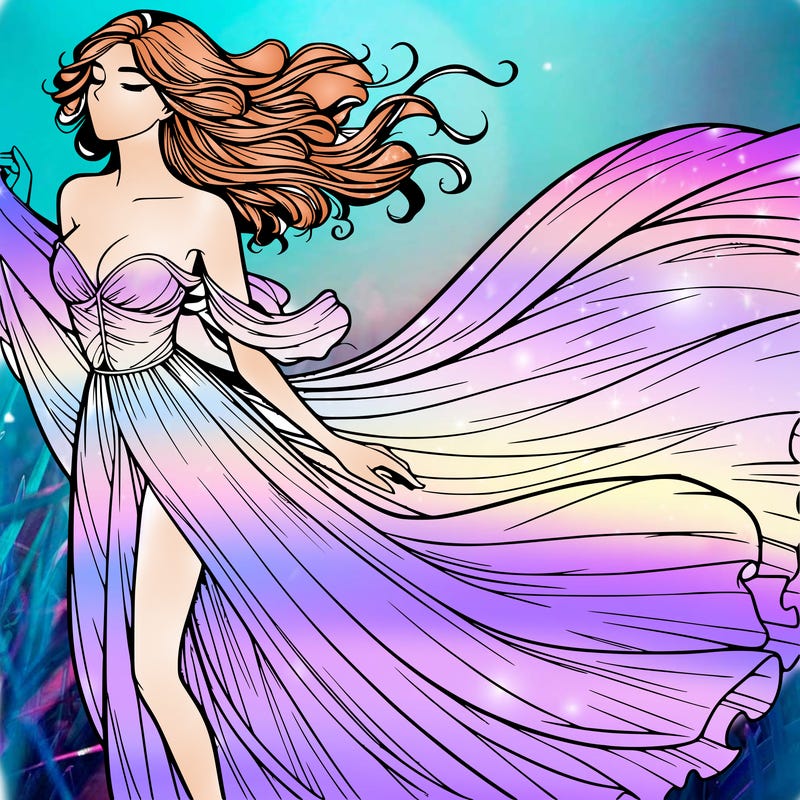 realistic woman in dress flowing the the wind