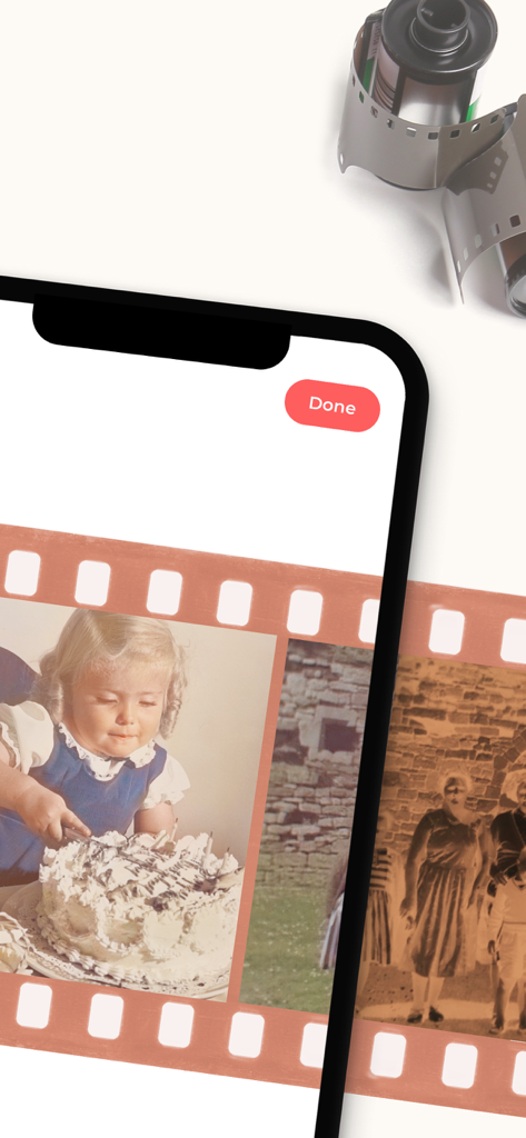 FilmBox by Photomyne - iPhone screen using FilmBox app to scan 35mm film negatives and reveal color photos