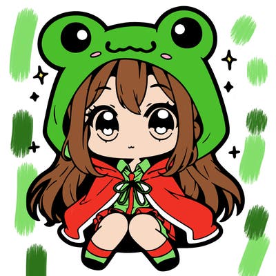 chibi girl with frog hoodie