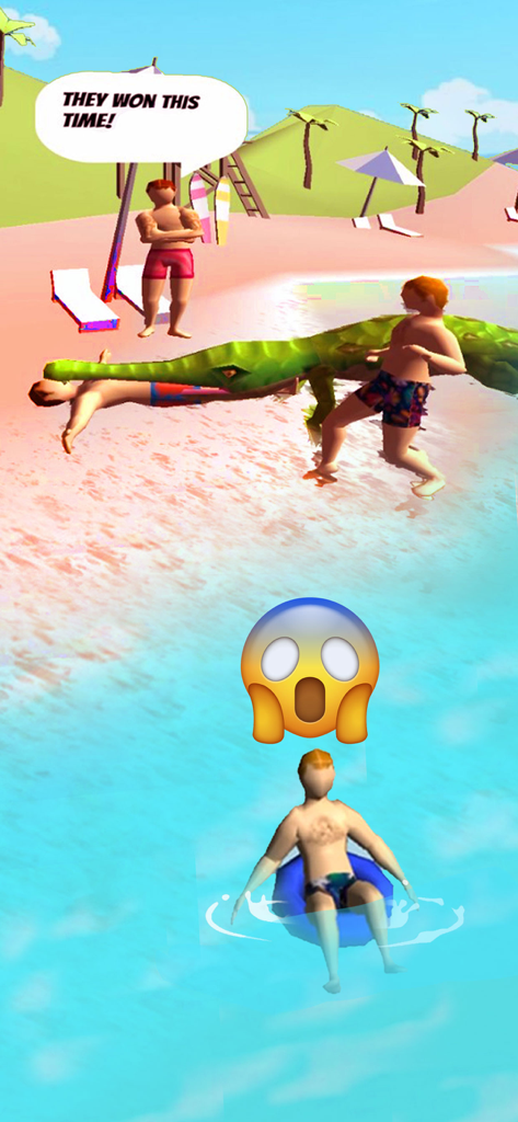 Shark Attack -Simulator games - Shark Attack Simulator gameplay showing a predator attacking people on a beach.