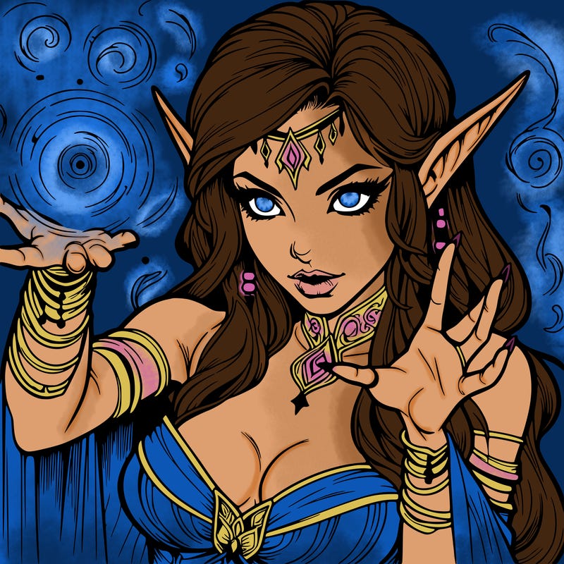 realistic scary beautiful elf sorceress casting spell