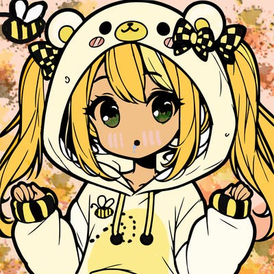 cute anime girl with ponytails and a cute bear hoodie