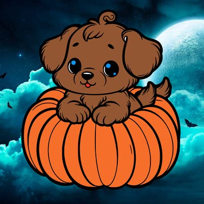 cute little puppy in a pumpkin