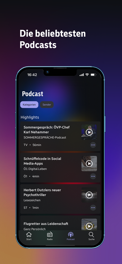 ORF Sound - iPhone screenshot showing popular podcasts on the ORF Sound app