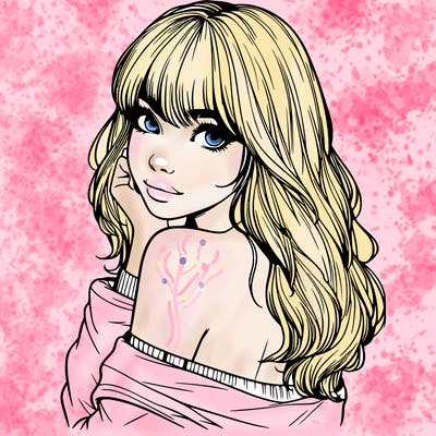 realistic girl with bangs looking over her shoulder