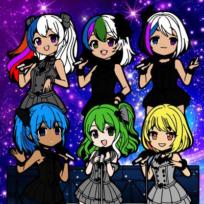 6 anime girls on stage