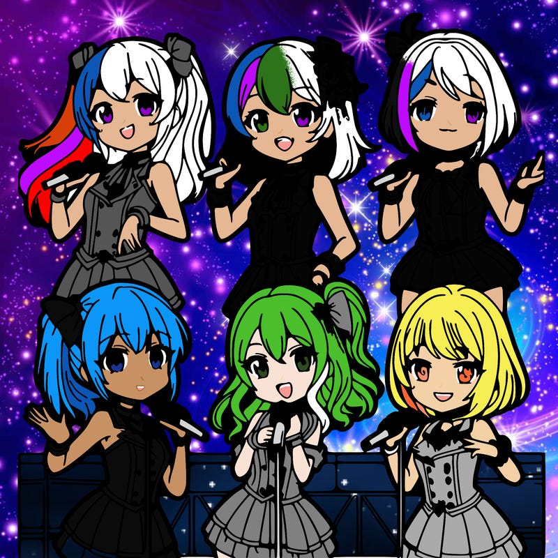 6 anime girls on stage