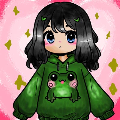 girl wearing frogging sweatshirt