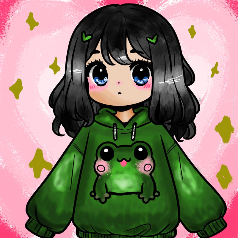girl wearing frogging sweatshirt