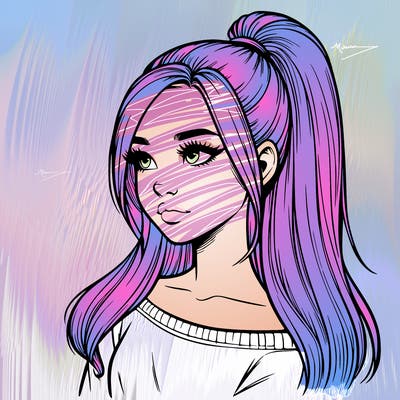 realistic girl with a high ponytail