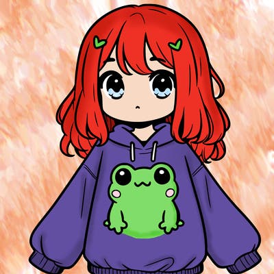 girl wearing frogging sweatshirt