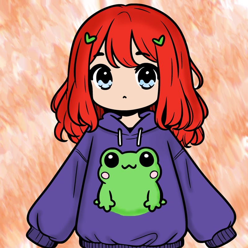girl wearing frogging sweatshirt