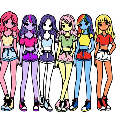 a group of girls wearing crop tops and shorts