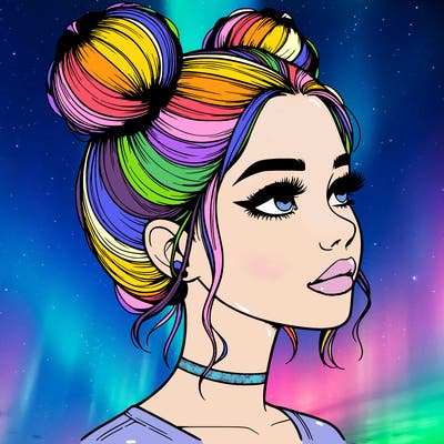 realistic girl with buns on the top of her head