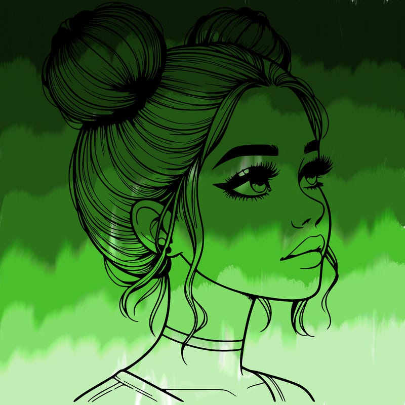realistic girl with buns on the top of her head