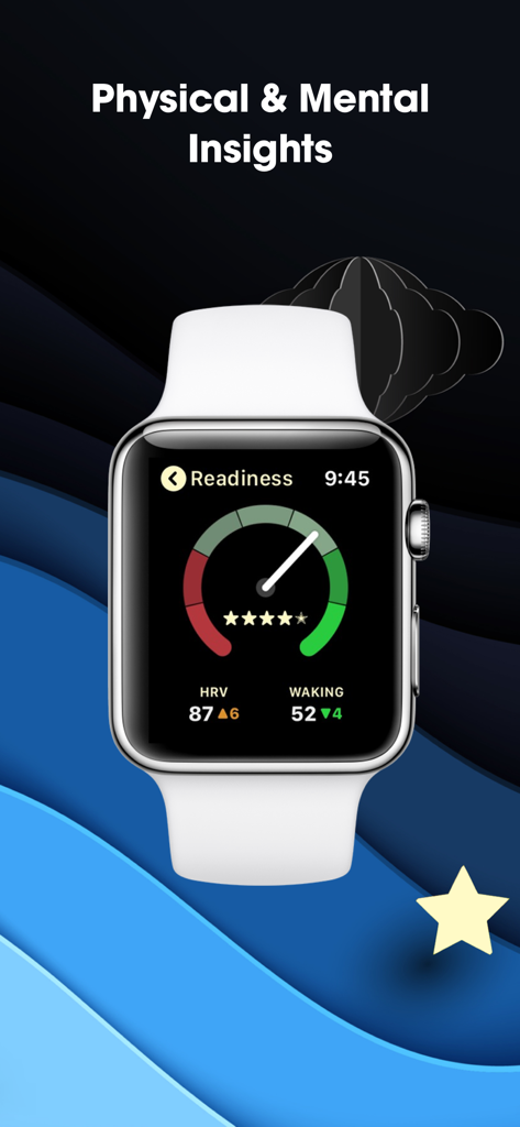 AutoSleep app on Apple Watch showing physical and mental readiness insights with heart rate variability data
