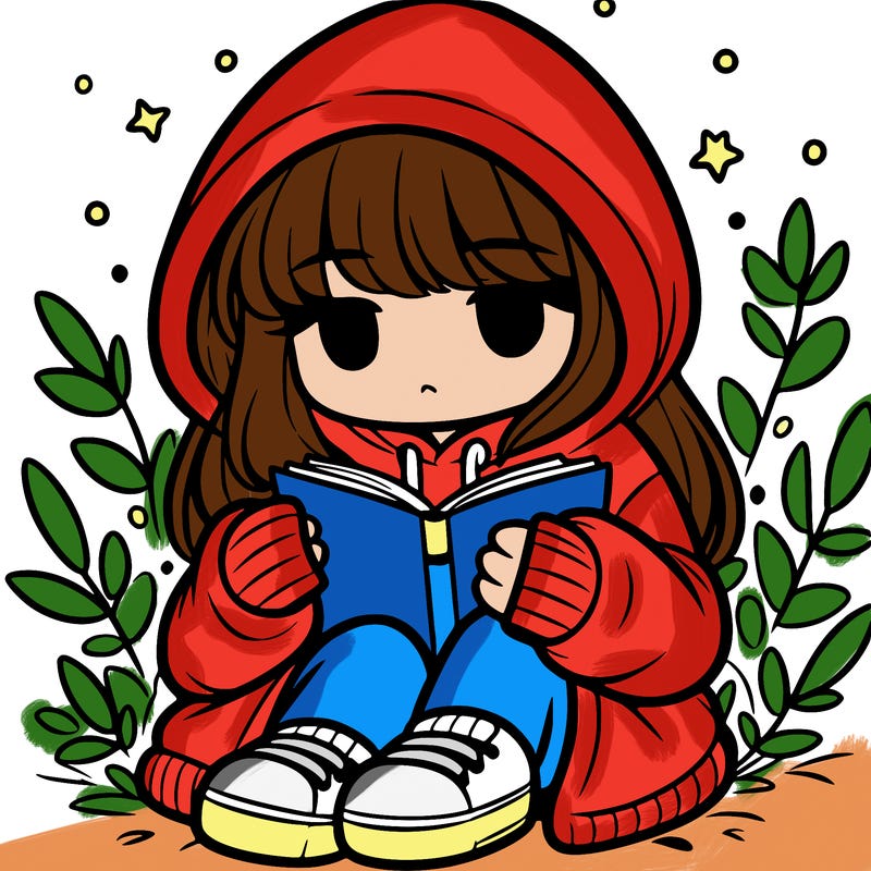 girl in oversized hoodie reading a book