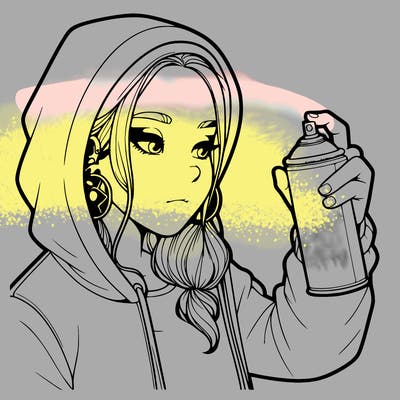 a realistic girl, spray painting