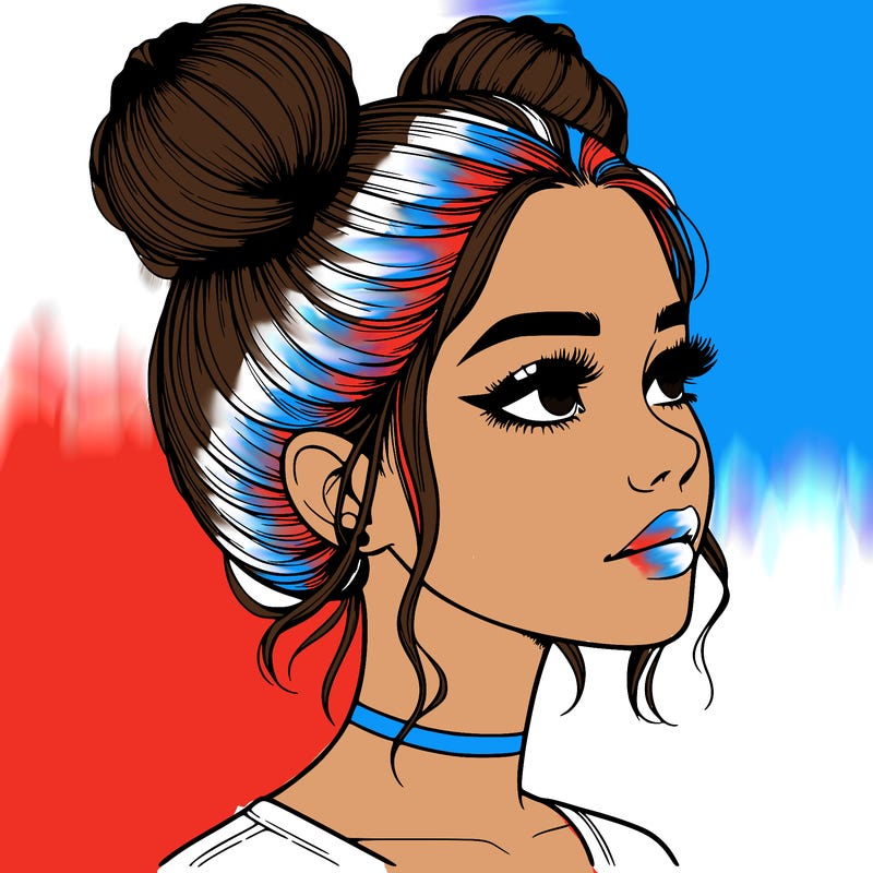 realistic girl with buns on the top of her head