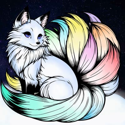 realistic detailed 9 tailed anime fox