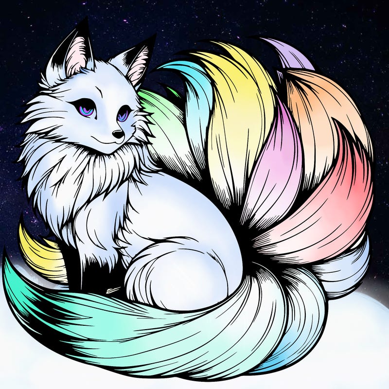 realistic detailed 9 tailed anime fox